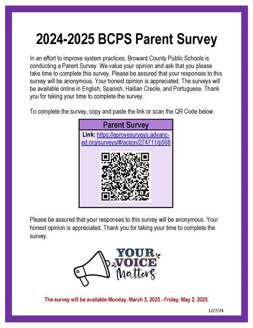 2024-2025 BCPS Parent Survey Flyer